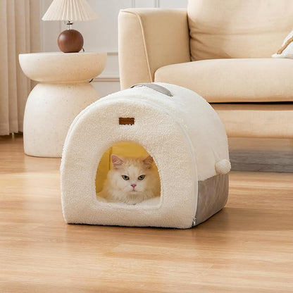 ZOMISIA Cat Bed Cave for Indoor Cats - 2 in 1 Cat Hideaway Hut Fully Machine-Washable, Covered Kitten House Bed with Cushioned Pillow, Cute Small Pet Tent with Non-Slip Bottom, 15 Inches