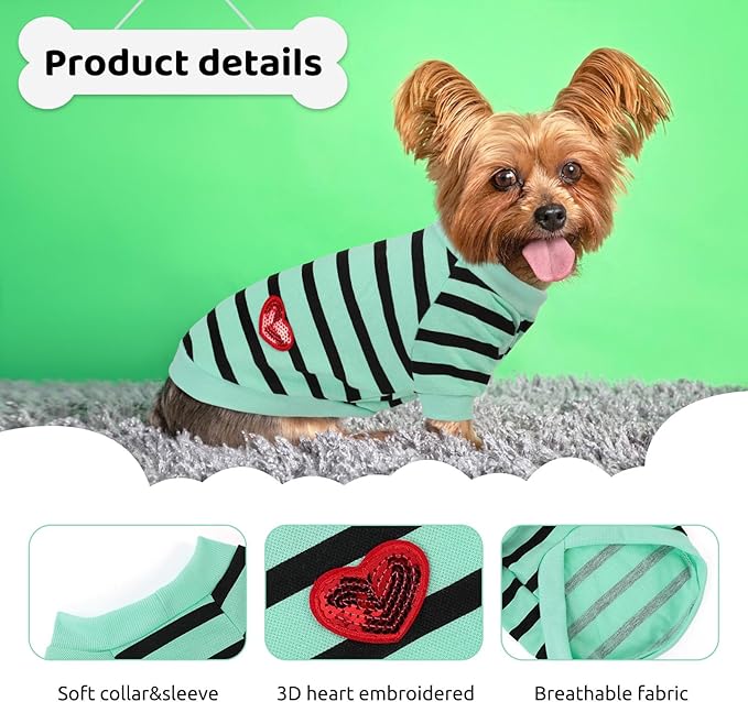 Dog Shirts for Large Dogs, Striped T-Shirts Dog Vest Pet Apparel Tee Shirts Spring Summer Suitable for Small and Medium Large Pets French Bulldog Bichon, Turquoise XL
