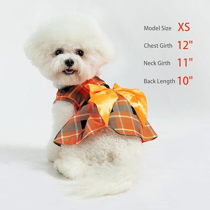 PUPTECK Plaid Fall Dog Dress Pet Apparel for Autumn with Cute Bowtie Puppy Clothes Outfit, Plaid, XS