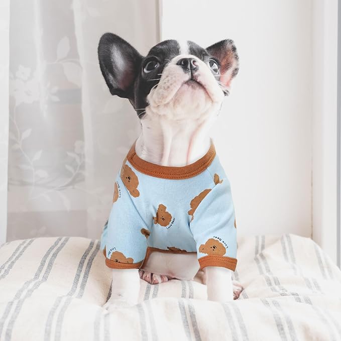 Dog Pajamas Spring Small Sized Onesie Clothes Soft Stretchy Puppy Pajamas for Small Dogs Cats Girl Pet Costume Cute Bear Printed Pjs Outifts French Bulldog Chihuahua Doggie Clothing