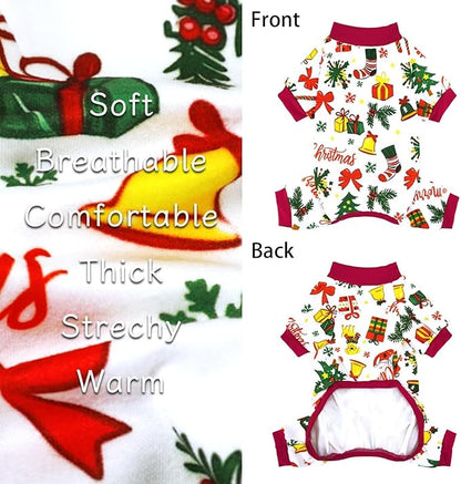 Xpudac 4 Pack Christmas Dog Pajamas Santa Pet Clothes Cute Reindeer Dog Pajamas for Small Medium Dogs(Medium) M