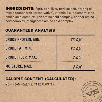 Vital Essentials Freeze Dried Cat Food, Raw Pork Mini Patties | Complete Meal or Topper | Easy to Portion and Rehydrate | High Protein, Grain Free Dry Cat Food |15 oz Bag