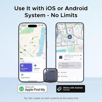 UGREEN Finder Duo (iOS and Android) Air Tracker Tags 4 Pack, Rechargeable Android Tracker Tags Bluetooth Key Finder Compatible with iOS and Android for Keys, Luggage and More