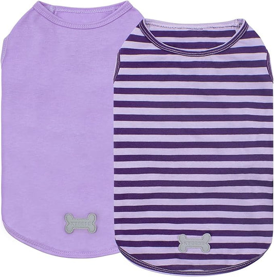 KYEESE 2Pack Dog Shirt, Soft Striped Dogs T Shirts, Lightweight Doggie Tank Top Cat Clothes, Sleeveless Dog Shirt for Small Dogs, Stretchy Pet Vest, Purple, Medium