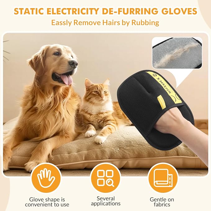 Wortade 3pcs Pet Hair Removal Glove, Efficient Grooming Gloves, 2L1S | Cat & Dog Grooming Glove,High Quality,Multi-piece, Portable,Washable,Suitable for Couch,Furniture,Carpet,Curtain