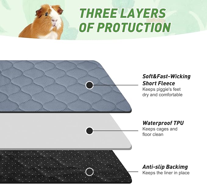 Guinea Pig Cage Liners, 24''X60'' Washable Guinea Pig Pee Pads, Non Slip Reusable Super Absorbent Guinea Pig Training Mat Bedding Fleece for Small Animals Hamster Rabbit Chinchilla Rat, 2Pack