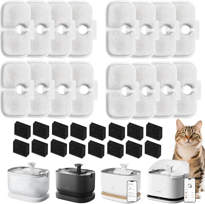 Cat Water Fountain Filter Replacements, Filters for Petlibro Cat Fountain | 8 Months Supply16-Pack Individually Wrapped Multi-Layer Filtration fit petlibro Pet Water Fountain PLWF105/PLWF115/PLWF005