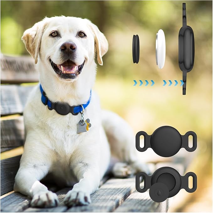 Vancle at Case for Dog Collar, Waterproof Apple Air Tag Protective Holder GPS Tracking Finder for Pet, Silicone Case for Dog Collar Cat Loop Holder Pet Accessories