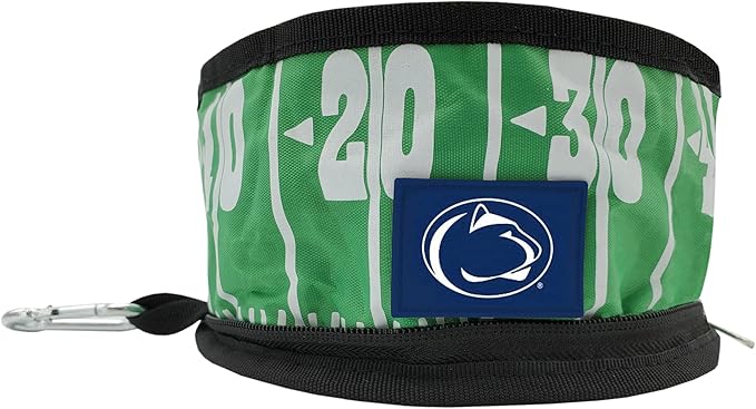 Pets First NCAA Penn State Nittany Lions Collapsible Dog Travel Bowl, Food and Water Bowl for Dogs & Cats. Lightweight Leak-Proof Pet Bowl for Travel with Football Field & Pebble-Grain Design