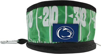 Pets First NCAA Penn State Nittany Lions Collapsible Dog Travel Bowl, Food and Water Bowl for Dogs & Cats. Lightweight Leak-Proof Pet Bowl for Travel with Football Field & Pebble-Grain Design