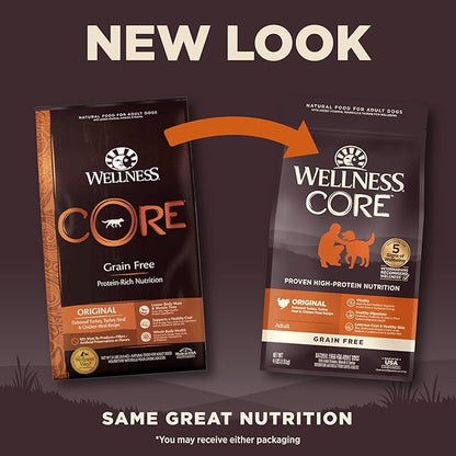 Wellness CORE Adult Dry Dog Food, Grain Free Kibble, Natural, High Protein, Turkey and Chicken Recipe, 4 lb Bag