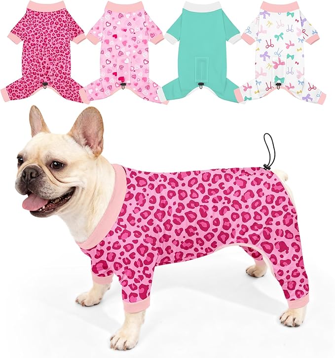Bienbee Dog Pajamas, 4 Pack Dog Recovery Suit Shedding Suit Cute Soft Puppy Clothes Dogs Pjs Onesies Jammies Adjustable Breathable & Stretchy Clothes for Small Medium Large Dogs Girl Boy Puppy-L