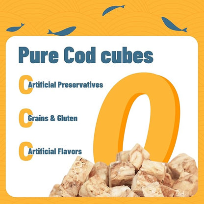 Just Try 4.76 oz Freeze-Dried Cod Bites for Dogs & Cats - High Protein, Low Fat Dog Treats - Grain-Free, Omega-3 for Joint Health