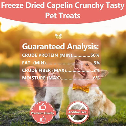 Freeze Dried Capelin with Roe for Cats & Dogs, Whole Fish Dog & Cat Treats - Single Ingredient, High Protein, Rich in Omega 3 for Skin & Coat Health, Grain-Free, Wild-Caught 3.8 oz