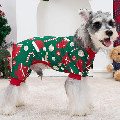 XPUDAC Christmas Dog Pajamas Dog Clothes for Small Medium Dogs Boy Girl Cute Holiday Puppy Outfit Pjs Bodysuit for Doggie Onesies Cat Apparel, Red, Green, 2XL