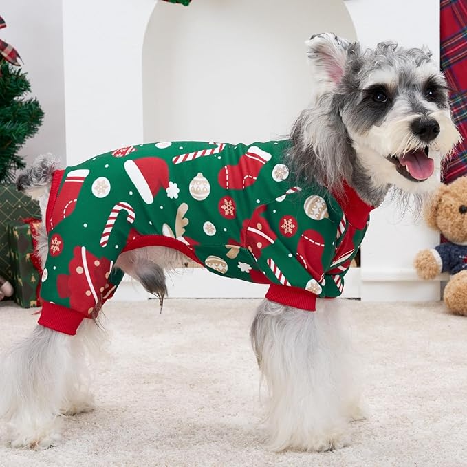 XPUDAC Christmas Dog Pajamas Dog Clothes for Small Medium Dogs Boy Girl Cute Holiday Puppy Outfit Pjs Bodysuit for Doggie Onesies Cat Apparel, Red, Green, XL