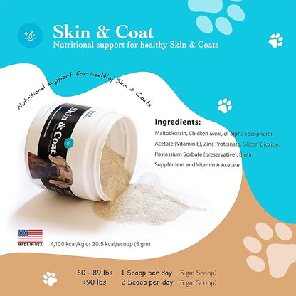 Skin and Coat Supplement Powder for Large Dogs- Anti Allergy Treatment and Itching Relief- with Vitamins A, E and Biotin - Care Products and Shedding Control Supplements for Itchy Pets