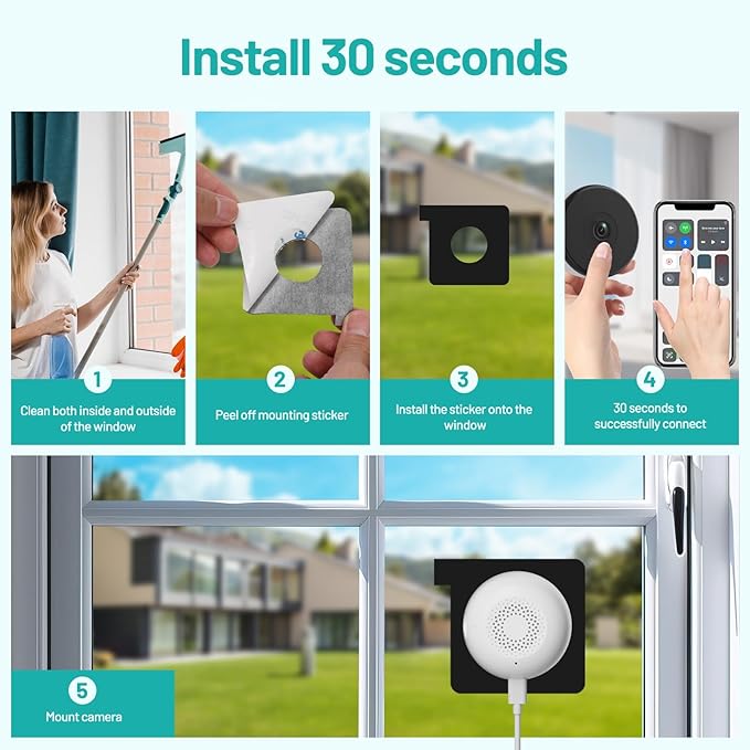 2K Window Security Camera - 4 Pack, Color Night Vision, 5G & 2.4GHz WiFi, AI Motion/Human Detection, Real-time Alarm, 2-Way Audio, Alexa, 24/7 Recording, Easy Install