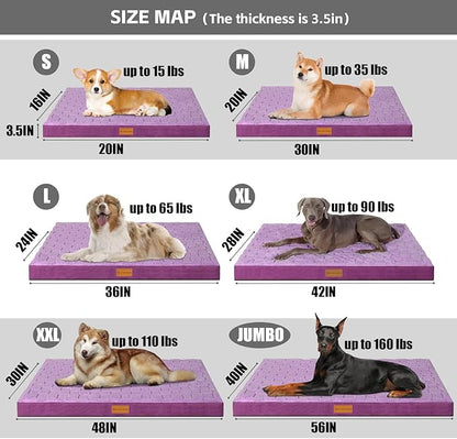 Patas Lague Orthopedic XL Dog Bed Large Sized Dog 42''X28'', Waterproof Soft Comfortable Egg Crate Foam Large Pet Beds Crate Mat with Removable Washable Cover and Nonskid Bottom, Pueple