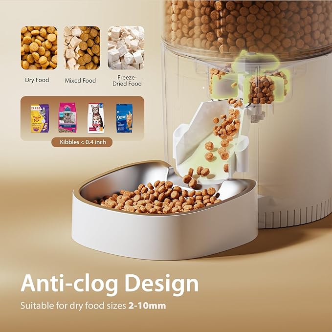 IMIPAW Automatic Cat Feeder, 3L Timed Pet Dry Food Dispenser with Clog-Free Design, Programmable, Dual Power Supply, Desiccant Bags, Auto Feeder for Cats, 1-6 Meals Per Day, with Stainless Steel
