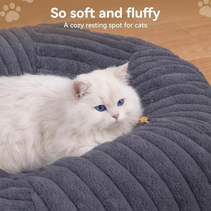 Dogpals Ultra-Soft Cat Tunnel Bed - Soft Washable Cushion, Peekaboo Hideaway Cave for Indoor Cats, Kittens, Puppies, and Rabbits - Deluxe Upgraded with Luxurious Striped Hare-Feel Fabric (Deep Grey)