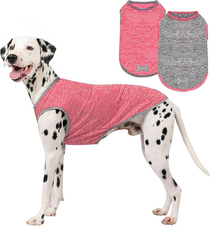 KYEESE 2Pack Dog Shirt, Lightweight Sun Protection Sleeveless Dog T Shirts for Large Dogs, Breathable Pet Reflective Tank Top Summer Dogs Clothes for Outdoor Walking, Coral Red+Grey, 3XL