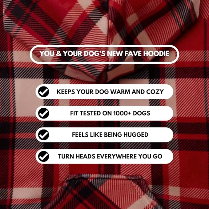 Spark Paws Human Hoodie - Premium Quality, Buttery Soft, Superior Comfort and Fit, Calming Fleece Interior, Suitable for All Styles – Red Plaid, L