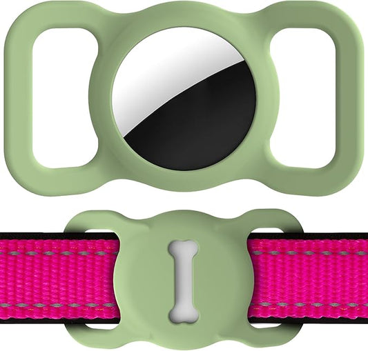 for Airtag Dog Collar Holder, Air Tag Protective Cat Airtag Dog Collar,Silicone AirTags GPS Tracking Accessories,Air Tags with Bone Pattern (1 Pack(Green))