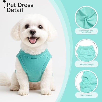 2 Pieces Dog Clothes for Small Dogs Girl Boy Spring Summer Puppy Soft Dog Shirt Solid Color Chihuahua Clothes Pet Clothing Cute Cat Cloth XXS~M (Cyan,Dark Green, Small)