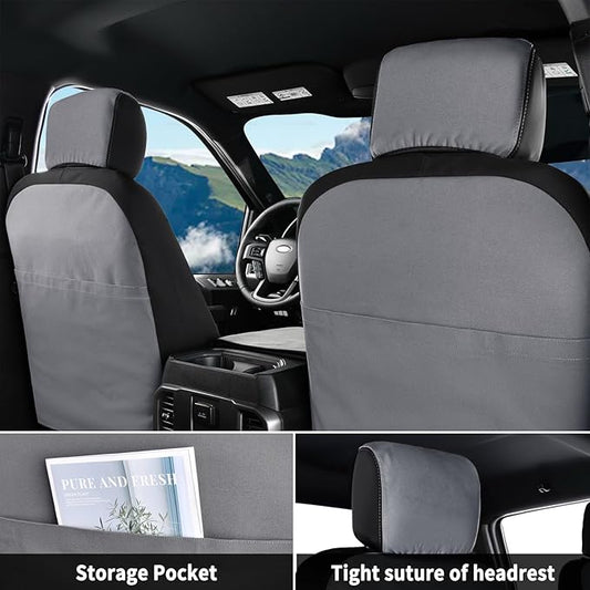 Coverado Front Seat Covers, Waterproof Canvas Seat Protector for Car Seat Cushions for Kids & Dogs, Seat Covers Compatible with 2015-2026 Ford F150 & 2017-2026 Ford F250 F350 F450(Gray, 2PCS)