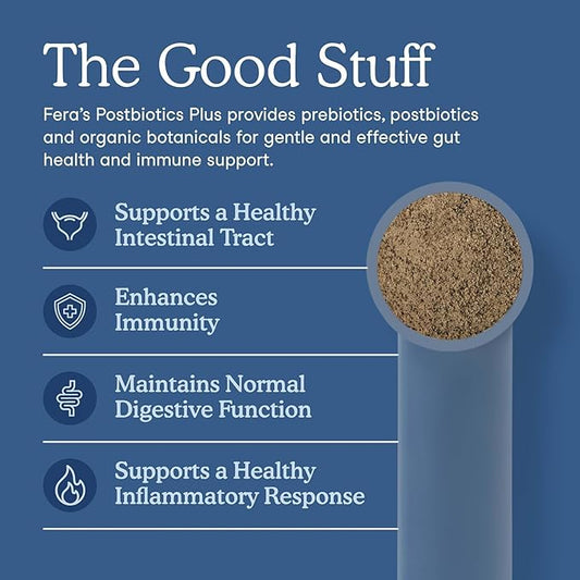 Fera Pets Postbiotics Plus Prebiotics for Dogs & Cats - with Slippery Elm - Promotes Optimal Digestive Health & Inflammatory Response - Enhances Immunity - 120 Scoops