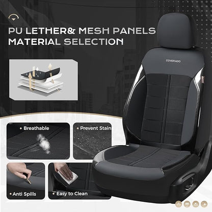 Coverado 3D Air Mesh Front Car Seat Cover, Sports Carbon Fiber Design, Breathable Seat Protectors Airbag Compatible Comfort Universal for Most Cars, Van,Trucks, SUV, Black