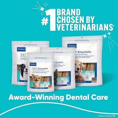 Virbac C.E.T.® Enzymatic Oral Hygiene Chews for Dogs, Small - Plaque & Tartar Control - Single Layer Beefhide with Exclusive Dual-Enzyme System & Tasty Chicken Flavor - Easy to Give Dog Dental Chew
