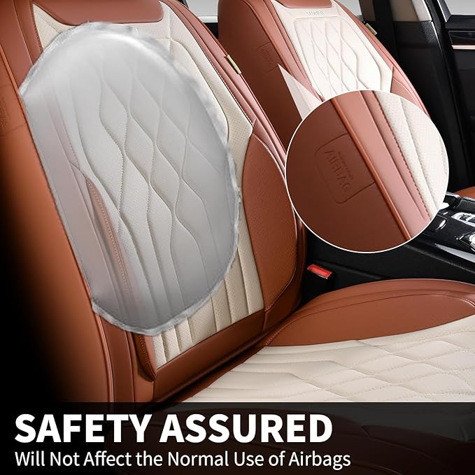 FLORICH 2 Pack Car Seat Covers, Front Luxury Leather Waterproof Seat Covers for Cars, Car Seat Protector Automotive Car Accessories Universal Fit for Cars, Trucks, SUVs - Brown&Beige