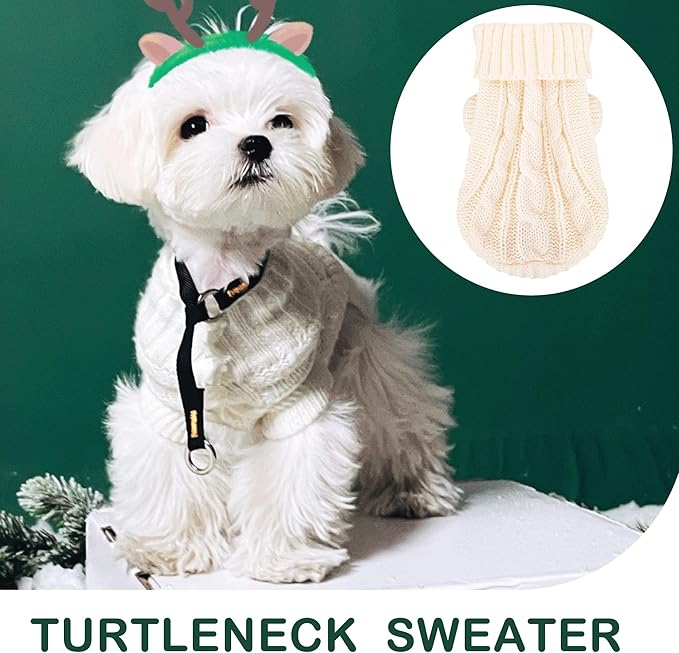 2 Pack Dog Sweaters for Small Dogs, Chihuahua Yorkie Sweater, Puppy Clothes Winter Warm Pullover Clothing, Pet Cat Cold Weather Puppy Cold Outfits Beige+Purple XXS