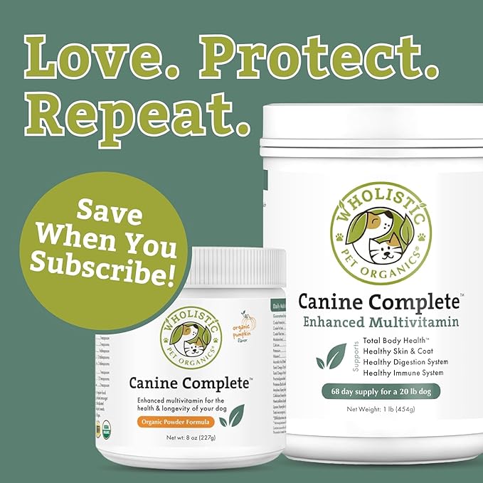 Wholistic Pet Organics Canine Complete - Dog Multivitamin Powder - 2 Lb - Daily Dog Vitamins and Supplements for Homemade Food - Immune System, Skin, Coat & Overall Health - All Breeds - 90 Scoops
