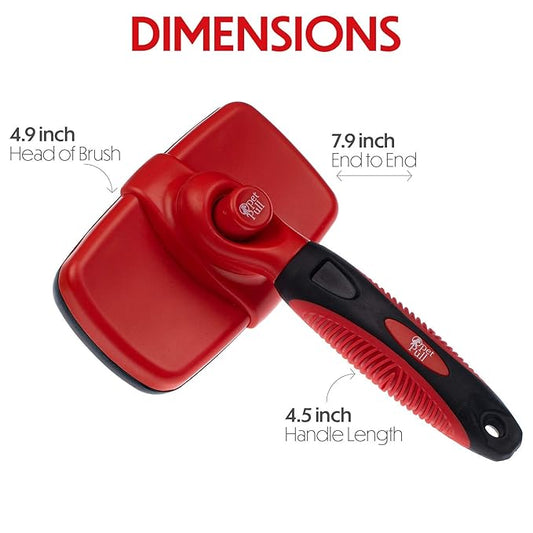 Self Cleaning Slicker Brush for Cat and Dog Coat - Detangler Dog Brush for Shedding & Grooming - Super Easy to Clean Deshedding Grooming Tool Removes Loose Pet Hair, Mats and Tangles (Red)