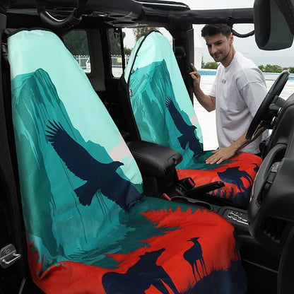 Waterproof Car Seat Cover with Non-Slip Back - Portable Auto Seat Cushion Fit for Cars Truck SUV Seats - Universal Carseat Protector Great for Dog or Kid Outdoor Sport Activities(Bear & Bird)