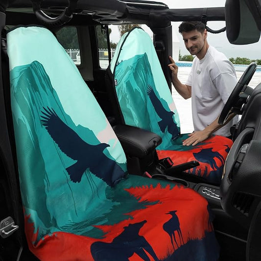 Waterproof Car Seat Cover with Non-Slip Back - Portable Auto Seat Cushion Fit for Cars Truck SUV Seats - Universal Carseat Protector Great for Dog or Kid Outdoor Sport Activities(Bear & Bird)