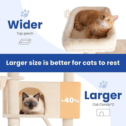 ABCPET Cat Tree 82 in Multi-Level Cat Tower for Indoor Cats, Heavy Duty Large Cat Tree with Sisal Scratching Posts, Hammock, 2 Perches, 2 Condos, 2 Hanging Baskets, Beige