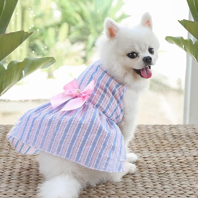 TAPBULL Dog Dresses, Fashionable Pet Dog Clothes, Cute Cat Birthday Dress Outfit (Blue/Red/Pink/Pink-Blue/Yellow-Blue 5-Pack), XX-Large