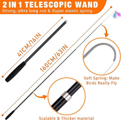 JXFUKAL 2025 Latest Cat Toys, 2 in 1 Spring Cat Wand Toy with 2PCS Ultra-Long Cat Teaser, 4PCS Spring Steel Wire & 5PCS Feather Refills for Kitty Kitten Indoor Cats Accessories