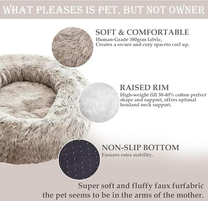 Washable Dog & Cat Bed for Ultra Large Small Medium Size Pet, Calming Donut Round Cute Warming Mat House Supply Indoor, 8 Sized Deal Necessity Essential Furniture for Boy Girl Puppy Kitten kitty