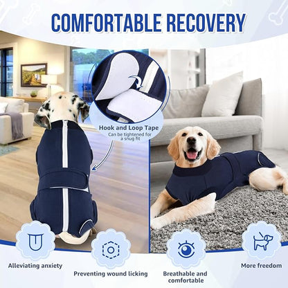 Lukovee Recovery Suit for Dogs, Zipper-On Onesie for Female Male Dog, Abdominal Wounds Cone E-Collar Alternative, Prevent Licking Spay (3XL, Dark Blue)