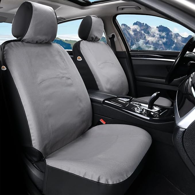 Coverado Car Seat Covers Front, Canvas Universal Seat Covers for Cars, 2-Pack Car Seat Cushions, Auto Seats Protectors for Kids & Dogs, Driver Seat Covers Fit for Most Vehicles Trucks SUVs/Gray