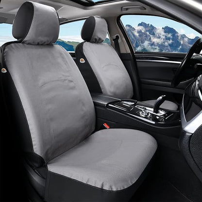 Coverado Car Seat Covers Front, Canvas Universal Seat Covers for Cars, 2-Pack Car Seat Cushions, Auto Seats Protectors for Kids & Dogs, Driver Seat Covers Fit for Most Vehicles Trucks SUVs/Gray