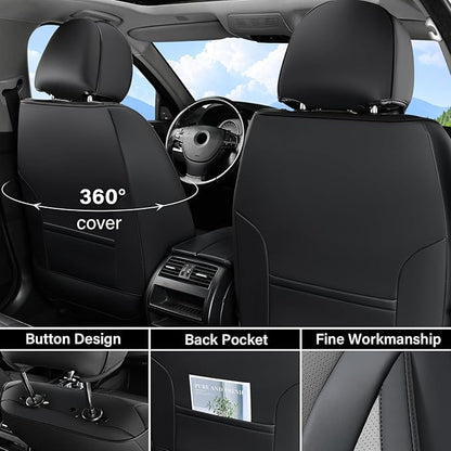 Coverado Waterproof Nappa Leather Car Seat Covers, Automotive Fullset Seat Covers, 5 Seat Car Seat Cushion & Protector, Black&Gray Front and Rear Covers Universal Fit for Most Cars, SUVs, Trucks
