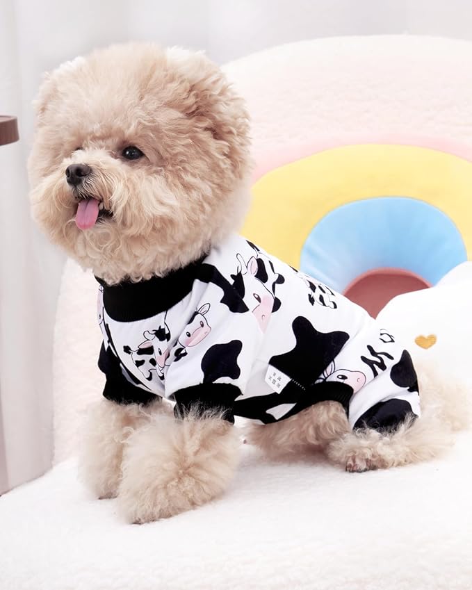 XPUDAC Dog Pajamas Soft Stretchy Cow Dog Clothes for Small Medium Dogs Pet Jumpsuit Cat Apparel-XS