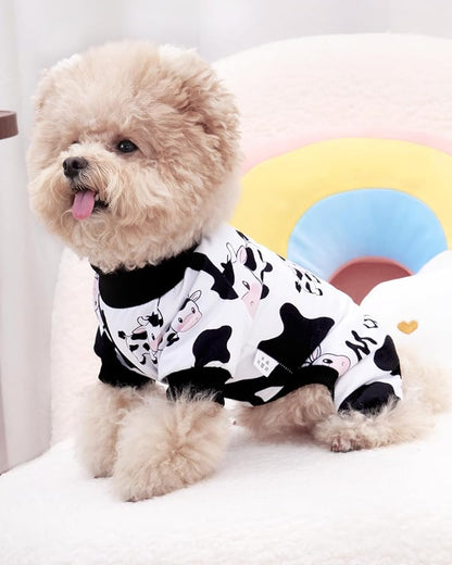 XPUDAC Dog Pajamas Soft Stretchy Cow Dog Clothes for Small Medium Dogs Pet Jumpsuit Cat Apparel-2XL
