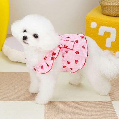 Dog Dresses for Small Dogs Girl Female Cat Clothes Cat Dress Cute Cotton Extra Summer Bow Decor Printed Strawberry Dog Birthday Outfit Small Puppy Clothes